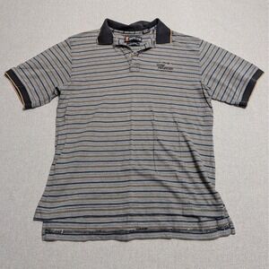 Divots Men's Polo Shirt L Multi-Color Pima Cotton Striped Golf Stone Mountain